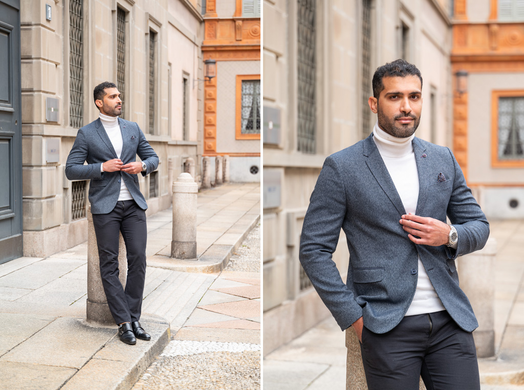 Fotografo-ritratto-esterna-Milano Un ragazzo con giacca elegante